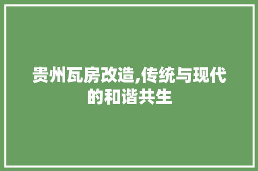 贵州瓦房改造,传统与现代的和谐共生