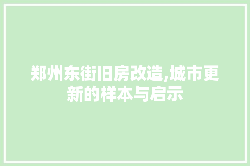 郑州东街旧房改造,城市更新的样本与启示