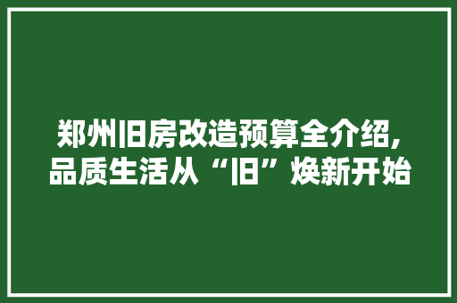 郑州旧房改造预算全介绍,品质生活从“旧”焕新开始