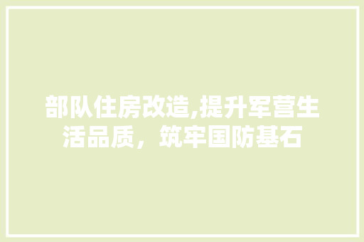 部队住房改造,提升军营生活品质，筑牢国防基石