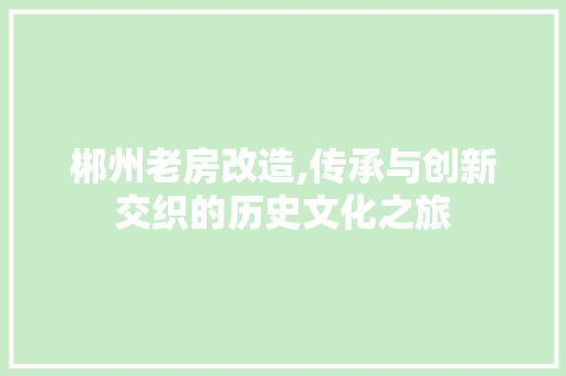 郴州老房改造,传承与创新交织的历史文化之旅