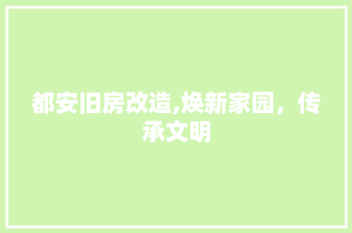都安旧房改造,焕新家园，传承文明