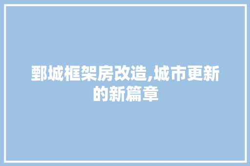 鄄城框架房改造,城市更新的新篇章