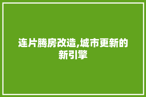 连片腾房改造,城市更新的新引擎