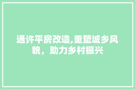 通许平房改造,重塑城乡风貌，助力乡村振兴