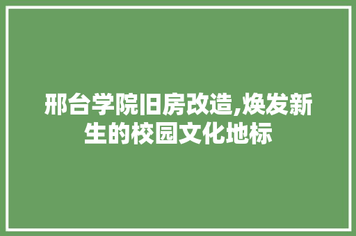 邢台学院旧房改造,焕发新生的校园文化地标