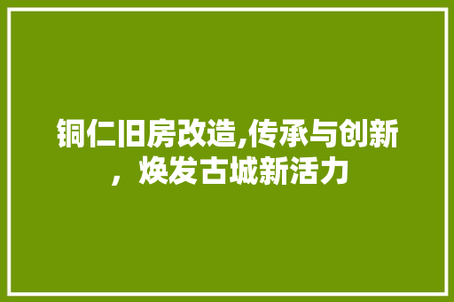 铜仁旧房改造,传承与创新，焕发古城新活力 装修攻略