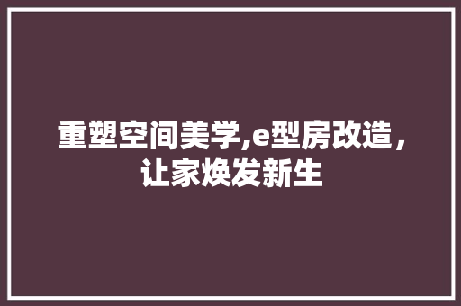 重塑空间美学,e型房改造，让家焕发新生