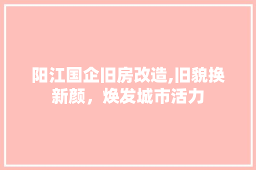 阳江国企旧房改造,旧貌换新颜，焕发城市活力