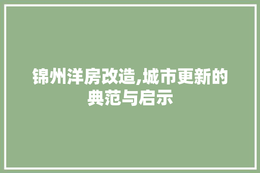 锦州洋房改造,城市更新的典范与启示