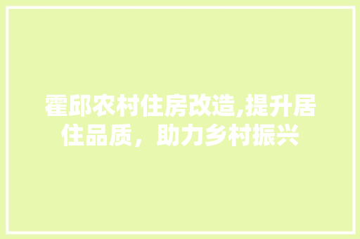 霍邱农村住房改造,提升居住品质，助力乡村振兴
