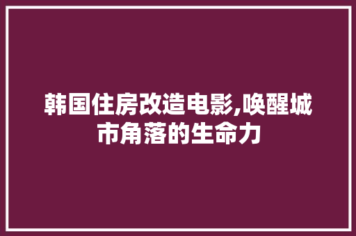 韩国住房改造电影,唤醒城市角落的生命力