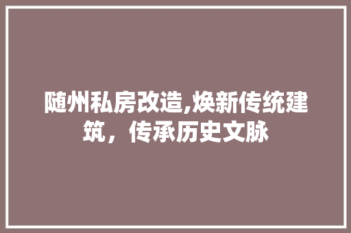 随州私房改造,焕新传统建筑，传承历史文脉