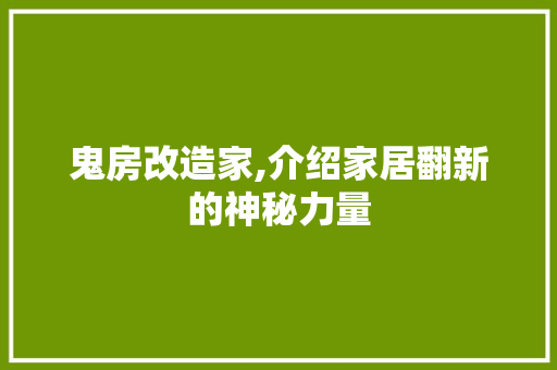 鬼房改造家,介绍家居翻新的神秘力量