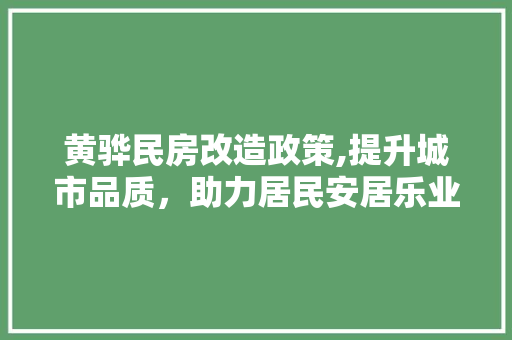 黄骅民房改造政策,提升城市品质，助力居民安居乐业