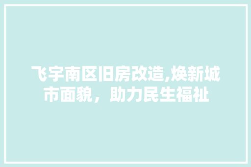 飞宇南区旧房改造,焕新城市面貌，助力民生福祉