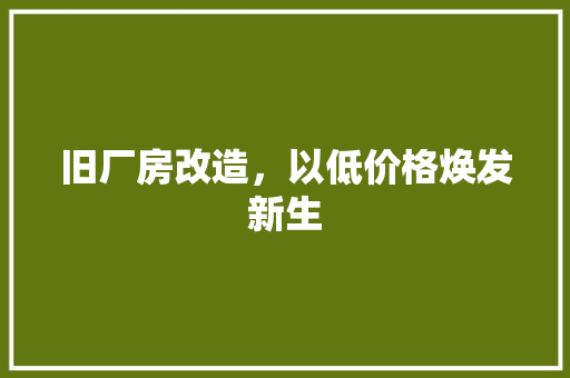 旧厂房改造，以低价格焕发新生