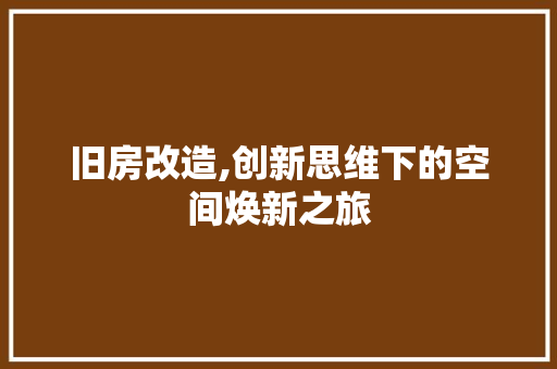 旧房改造,创新思维下的空间焕新之旅