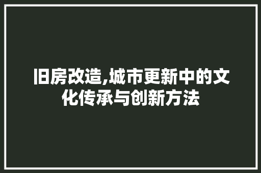 旧房改造,城市更新中的文化传承与创新方法