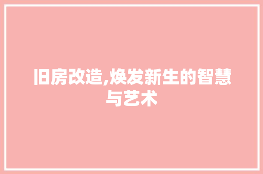 旧房改造,焕发新生的智慧与艺术