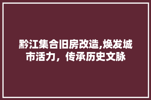 黔江集合旧房改造,焕发城市活力，传承历史文脉