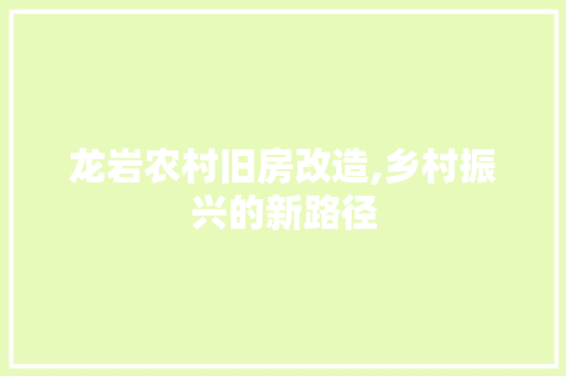龙岩农村旧房改造,乡村振兴的新路径