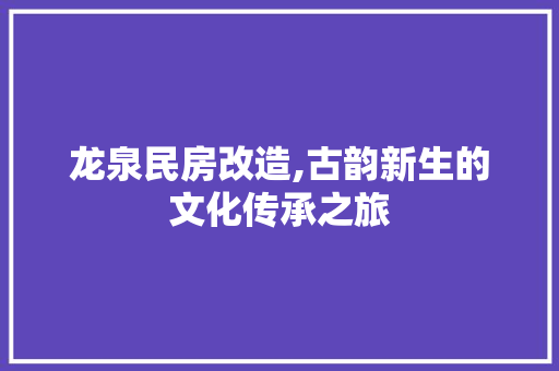 龙泉民房改造,古韵新生的文化传承之旅