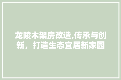 龙陵木架房改造,传承与创新，打造生态宜居新家园