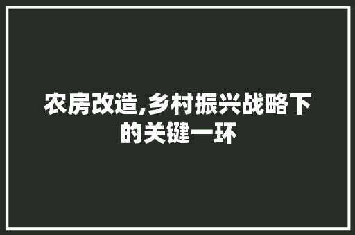 农房改造,乡村振兴战略下的关键一环