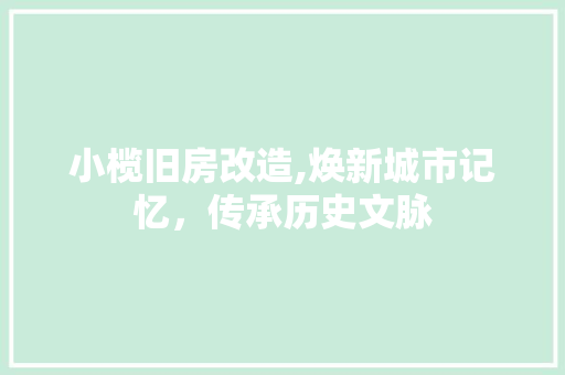 小榄旧房改造,焕新城市记忆，传承历史文脉