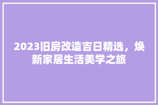 2023旧房改造吉日精选，焕新家居生活美学之旅