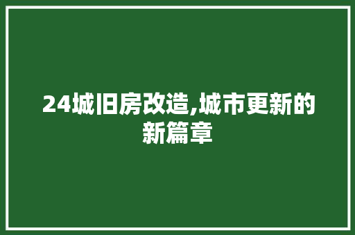 24城旧房改造,城市更新的新篇章