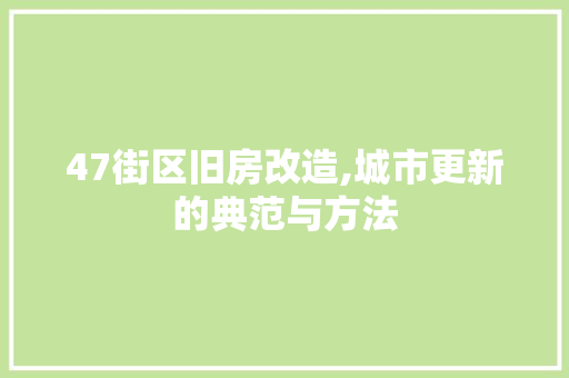 47街区旧房改造,城市更新的典范与方法 建筑设计