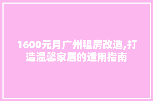 1600元月广州租房改造,打造温馨家居的适用指南