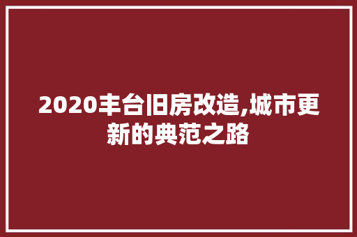 2020丰台旧房改造,城市更新的典范之路